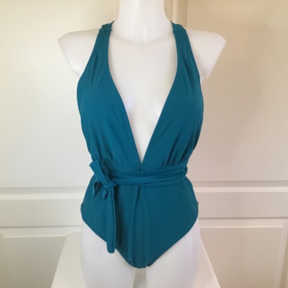 Women’s One Piece Deep V Neck Crisscross Back Self Tie Bathing Suit - Picture 2 of 7